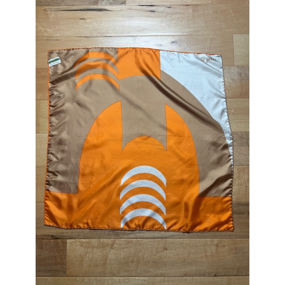 Sally Gee Scarf Orange Geometric Silk Di Trevi Made in Italy Vintage